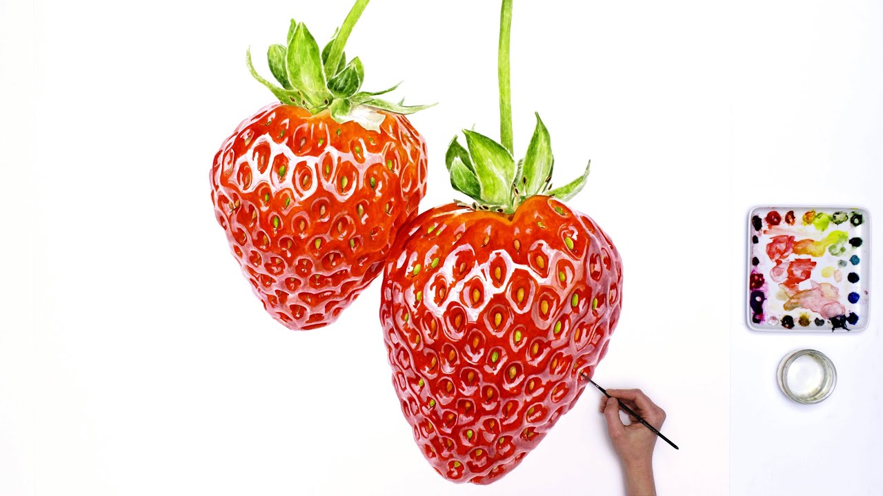 How to paint strawberries big ones in watercolour Nature Studio